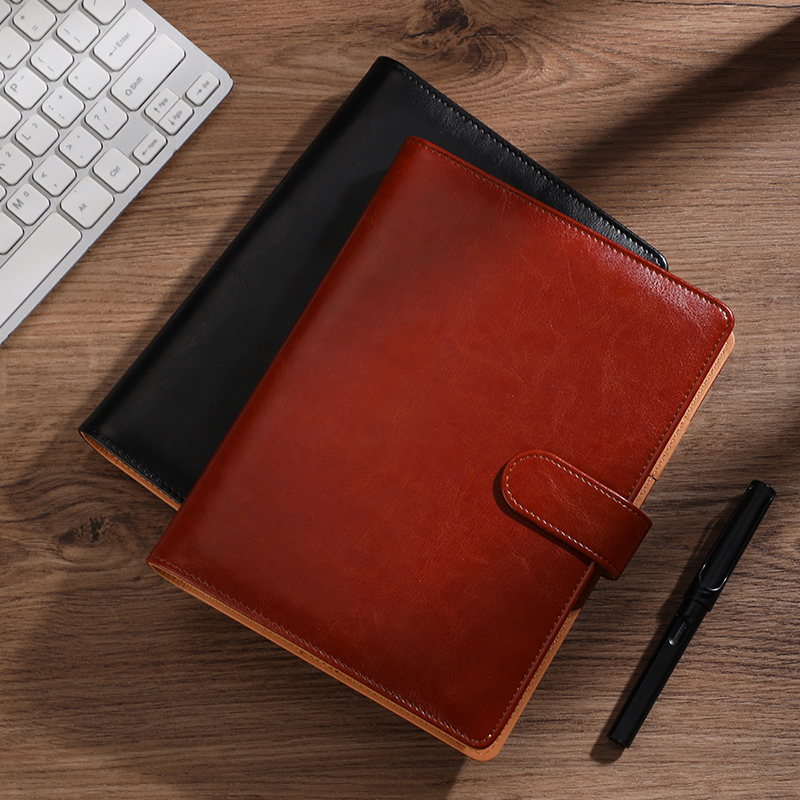 Leather Work Notepad - Business Leather Loose-Leaf Notebook, 6-Hole Binder